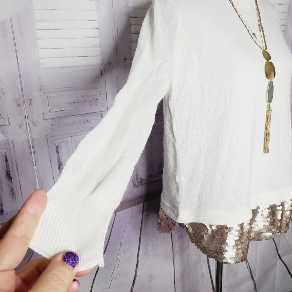 BRIXON IVY‎ SIZE S IVORY WHITE SWEATER SEQUINS TOP #0011 - Picture 8 of 11